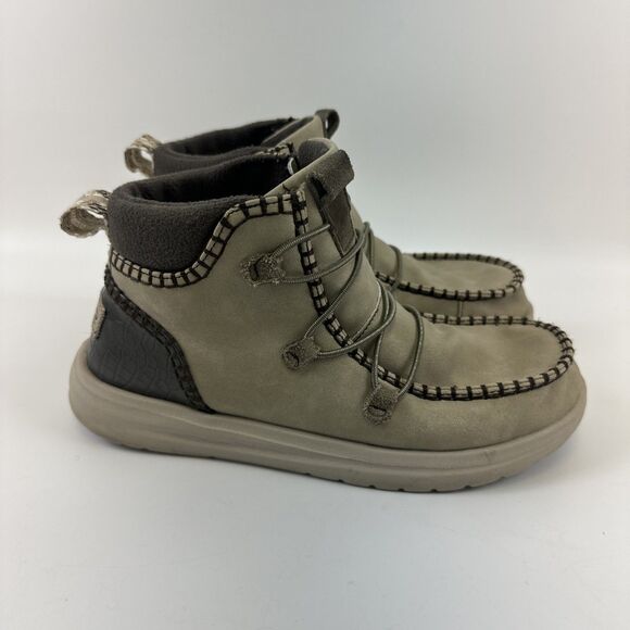 Hey Dude Eloise Ankle Boot Pull On Lace Up Recycled Leather Oak Moc Toe Womens 9 - Picture 2 of 12